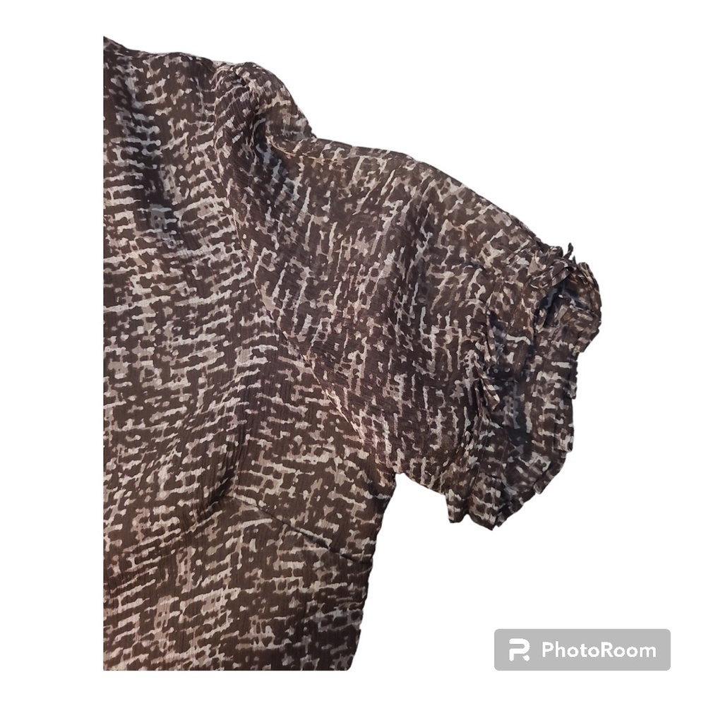 Pendleton 100% Silk Sheer Puff Sleeve Brown Blouse Petite 8 — Quiet Luxury Work - Picture 6 of 14
